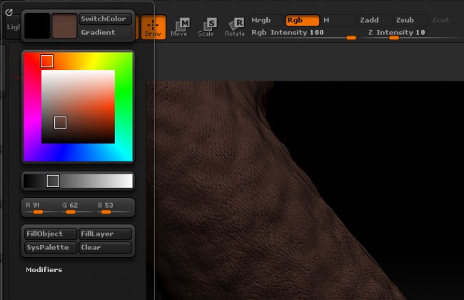 how to undo fill object color zbrush